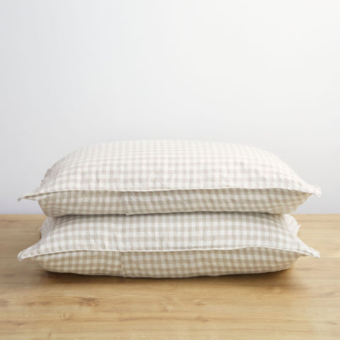 Natural Gingham, Pillow Cover Set, 100% French Flax Linen