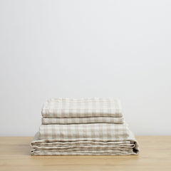 Natural Gingham, Linen Sheet Set, 100% French Flax Linen