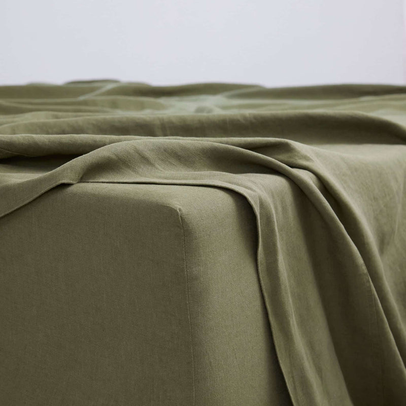 Olive, Linen Flat Sheet, 100% French Flax Linen