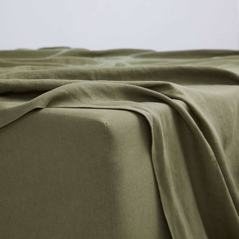 Olive, Linen Flat Sheet, 100% French Flax Linen