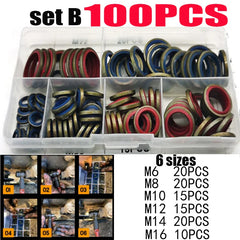 100/245pcs Sealing Gasket Set Oil Drain Combined Washer Seal Set M6 M8 M10 M12 M14 M16 M18 M20 M22 M24 M27 M30