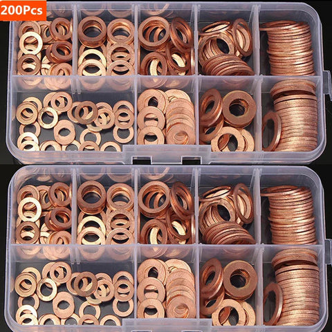 100/200PCS Copper Washer Gasket Nut and Bolt Set Flat Ring Seal Assortment Kit with Box //M8/M10/M12/M14 for Sump Plugs