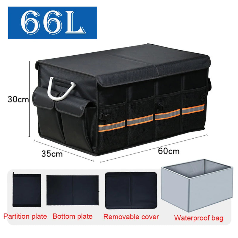 100L 66L Car Trunk Organizer Foldable Heavy Duty Durable Sturdy Collapsible Reflective Strip Storage Box For Sedan SUV Truck